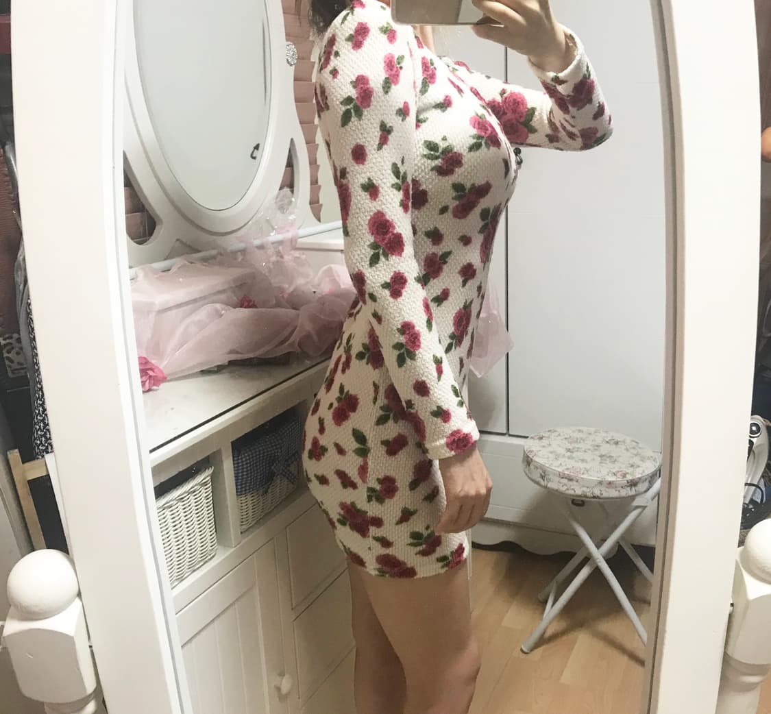 55 장미꽃 무늬 양브이넥 원피스/상태최상 상품이미지2