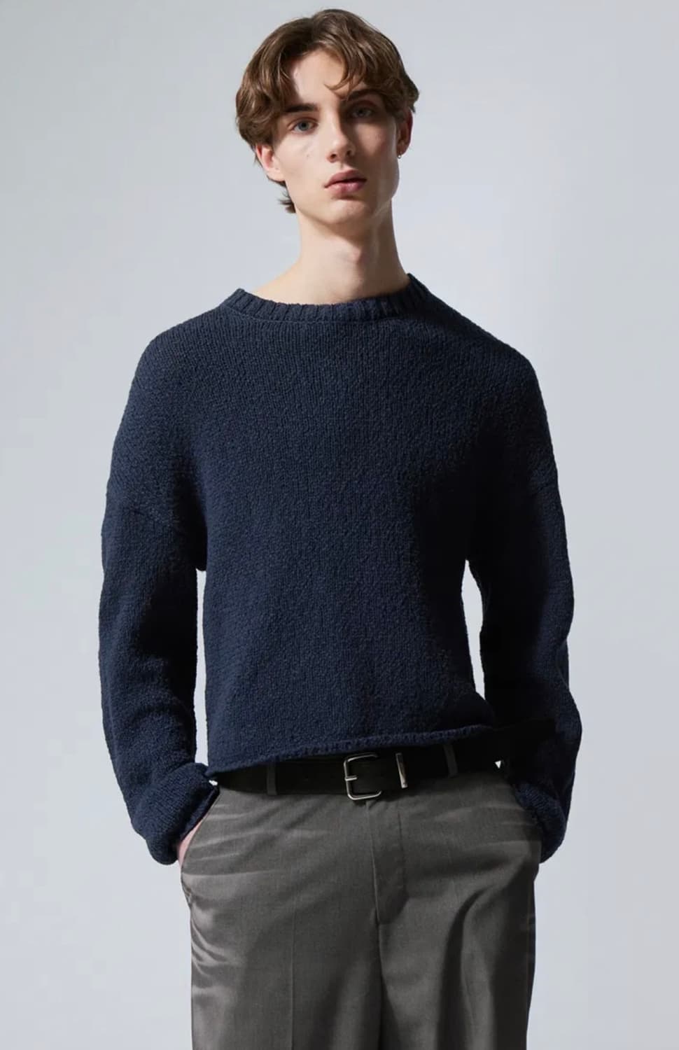 크롭 니트 스웨터 다크 블루 상품이미지1