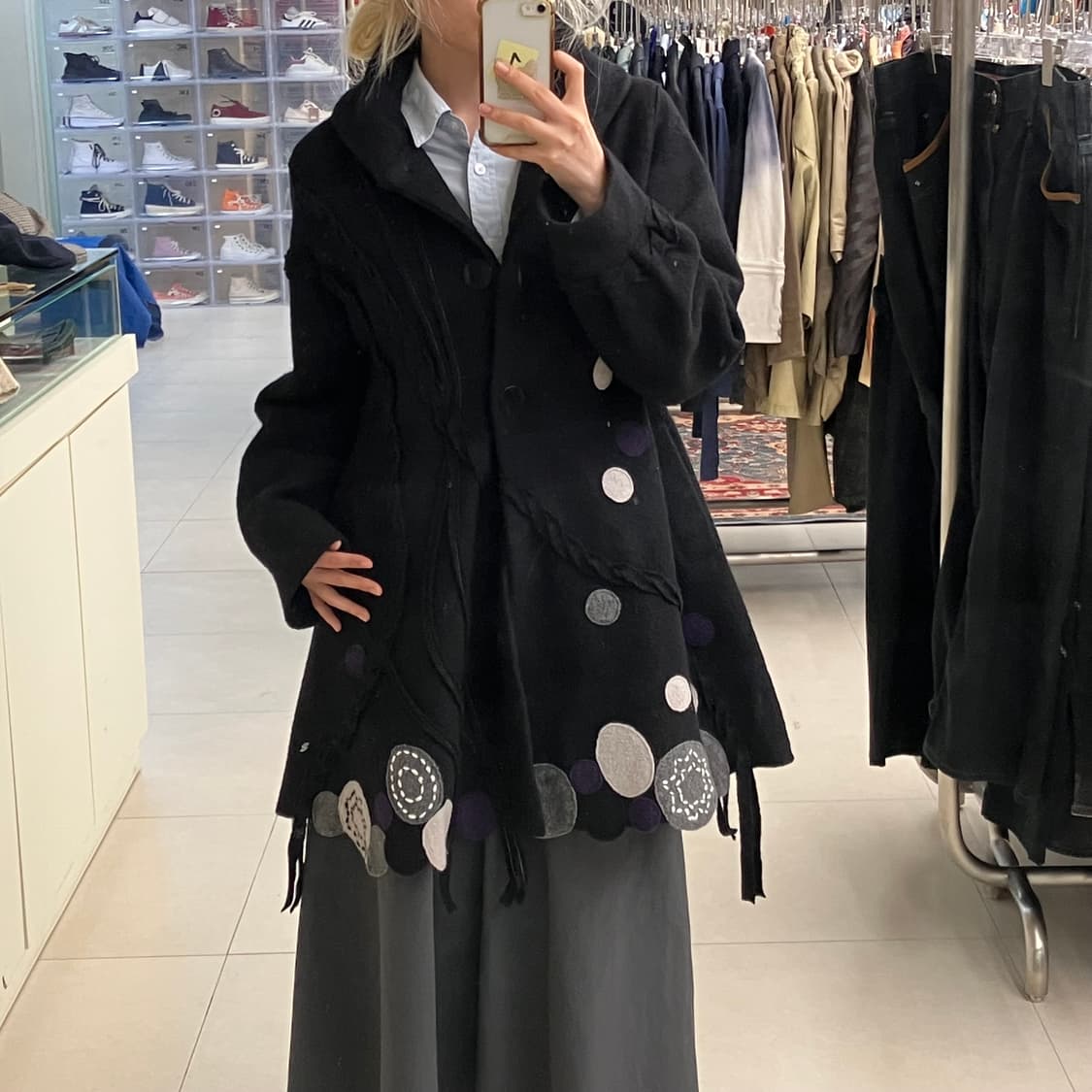 VTG 도트 울코트 M~L 상품이미지7