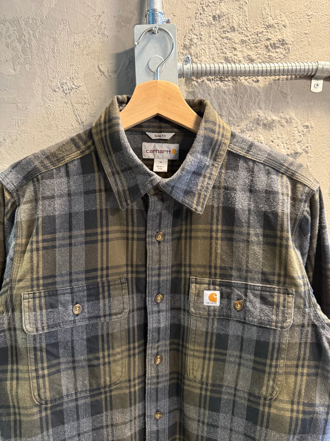 L 칼하트 CARHARTT 허바드 플래넬 체크 셔츠 카키 상품이미지4