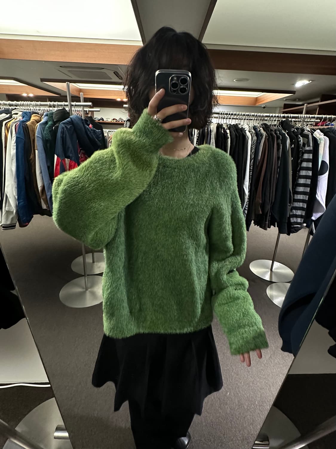 XL)노매뉴얼 퍼즈 헤어리 니트 그래스 그린 스웨터 상품이미지2