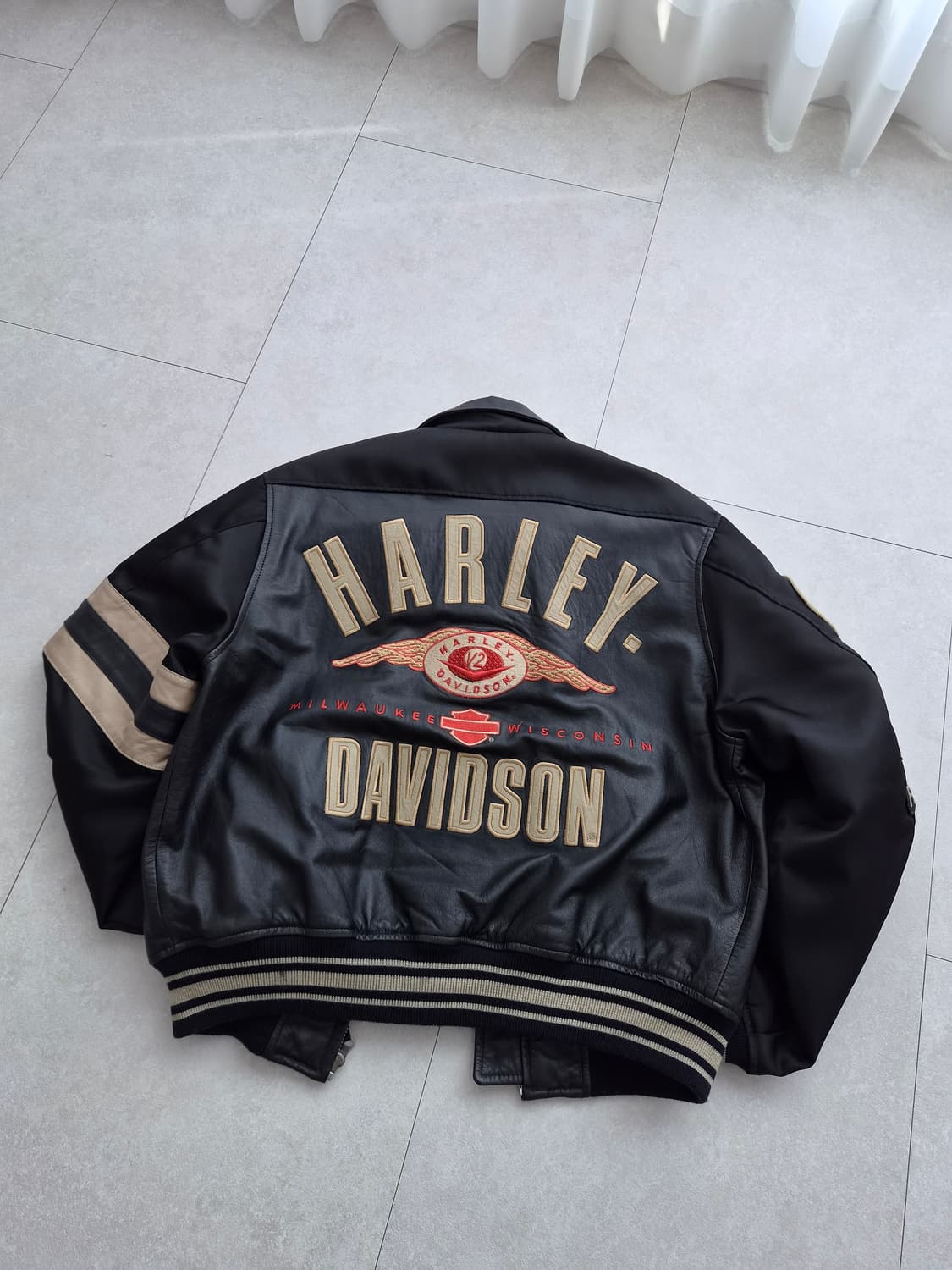 빈티지 할리데이비슨 레더 나일론 믹스 크롭자켓 M 상품이미지5
