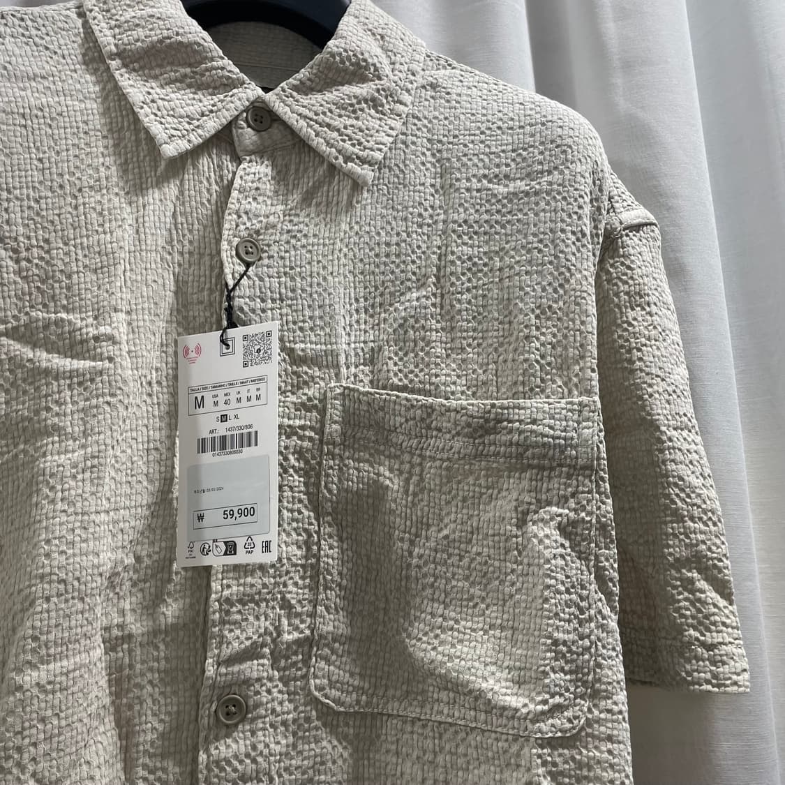 자라/ 텍스쳐드 포켓 반팔 셔츠/ M 상품이미지9