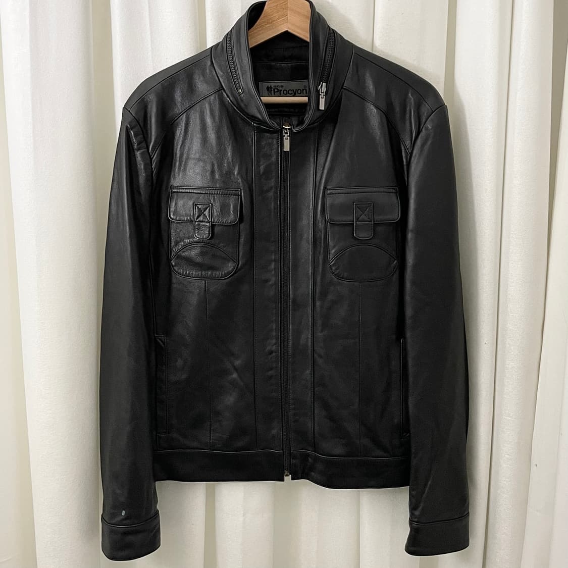 쁘레숑 블랙 레더 자켓 상품이미지2