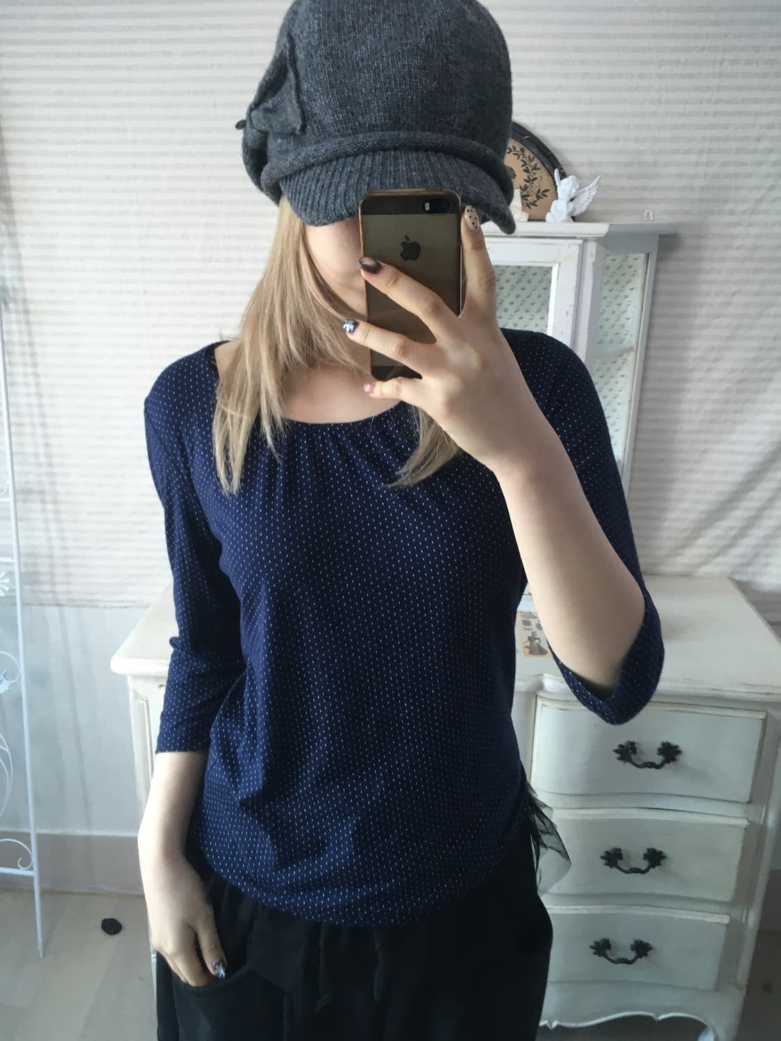 일본빈티지 네이비 도트 티셔츠 상품이미지3