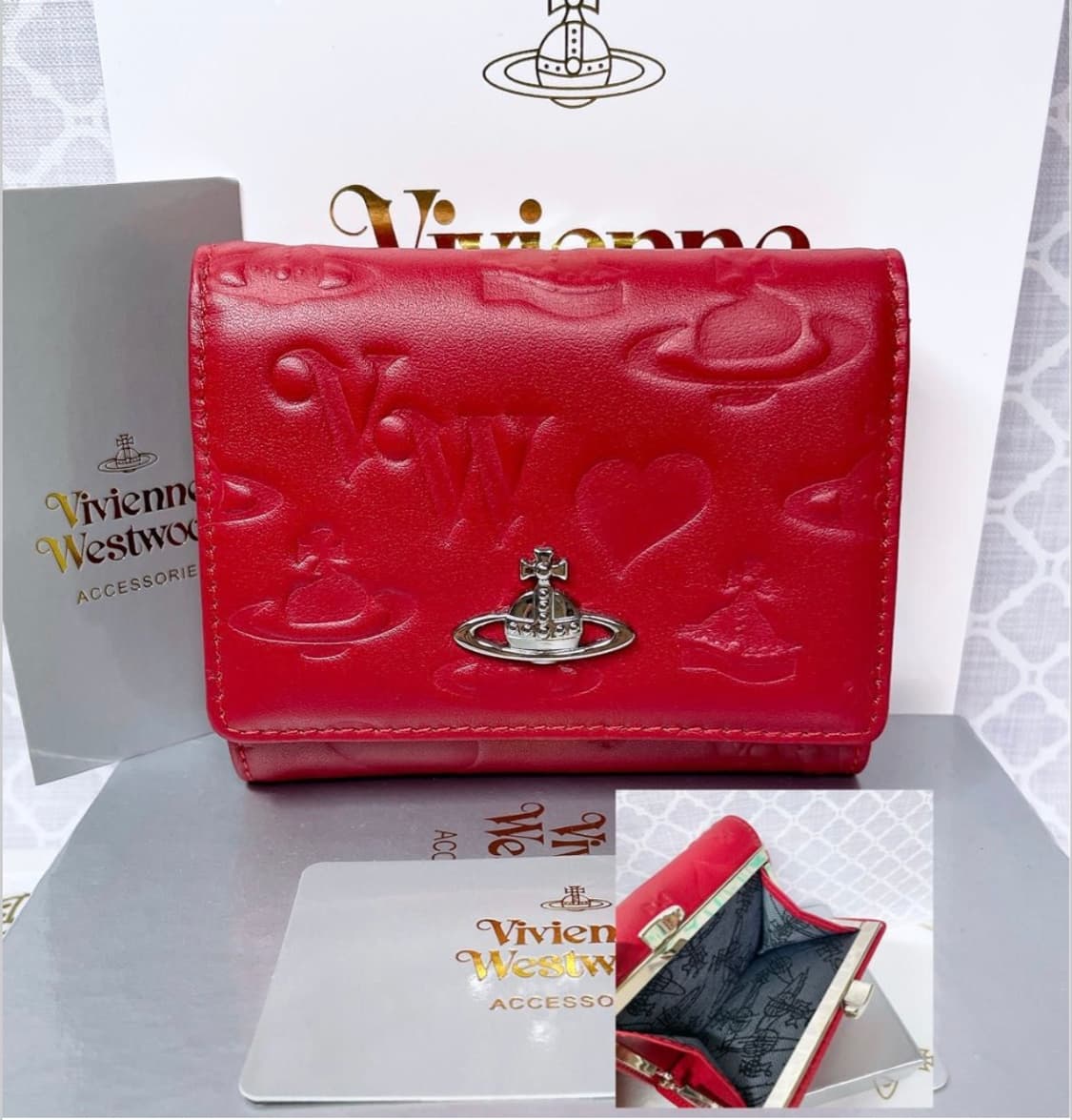 비비안웨스트우드 아카이브 레드 레더 하프월렛 반지갑 상품이미지1