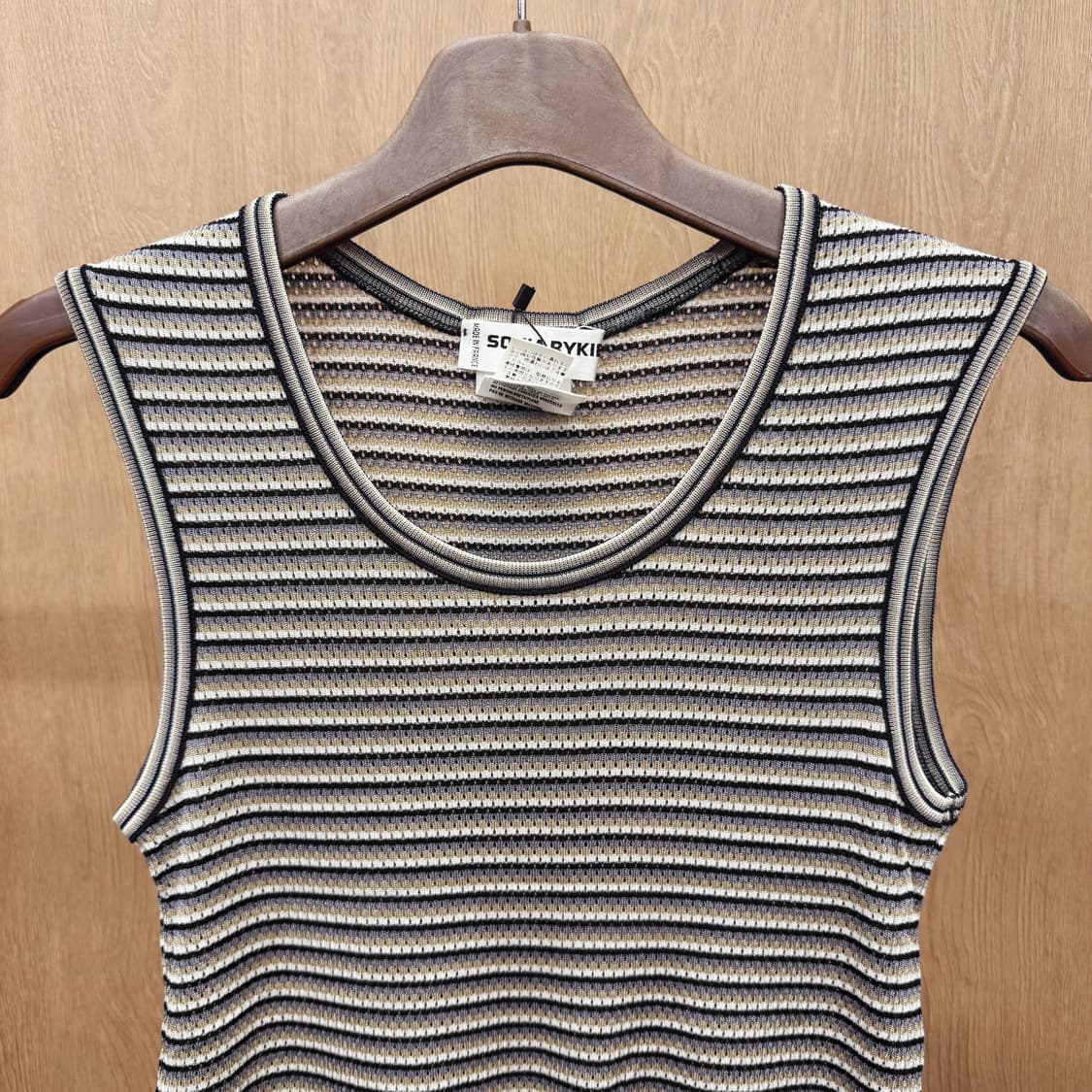 소니아 리키엘 스트라이프 슬리브리스 리본 디테일 크롭 탑 블랙 상품이미지4