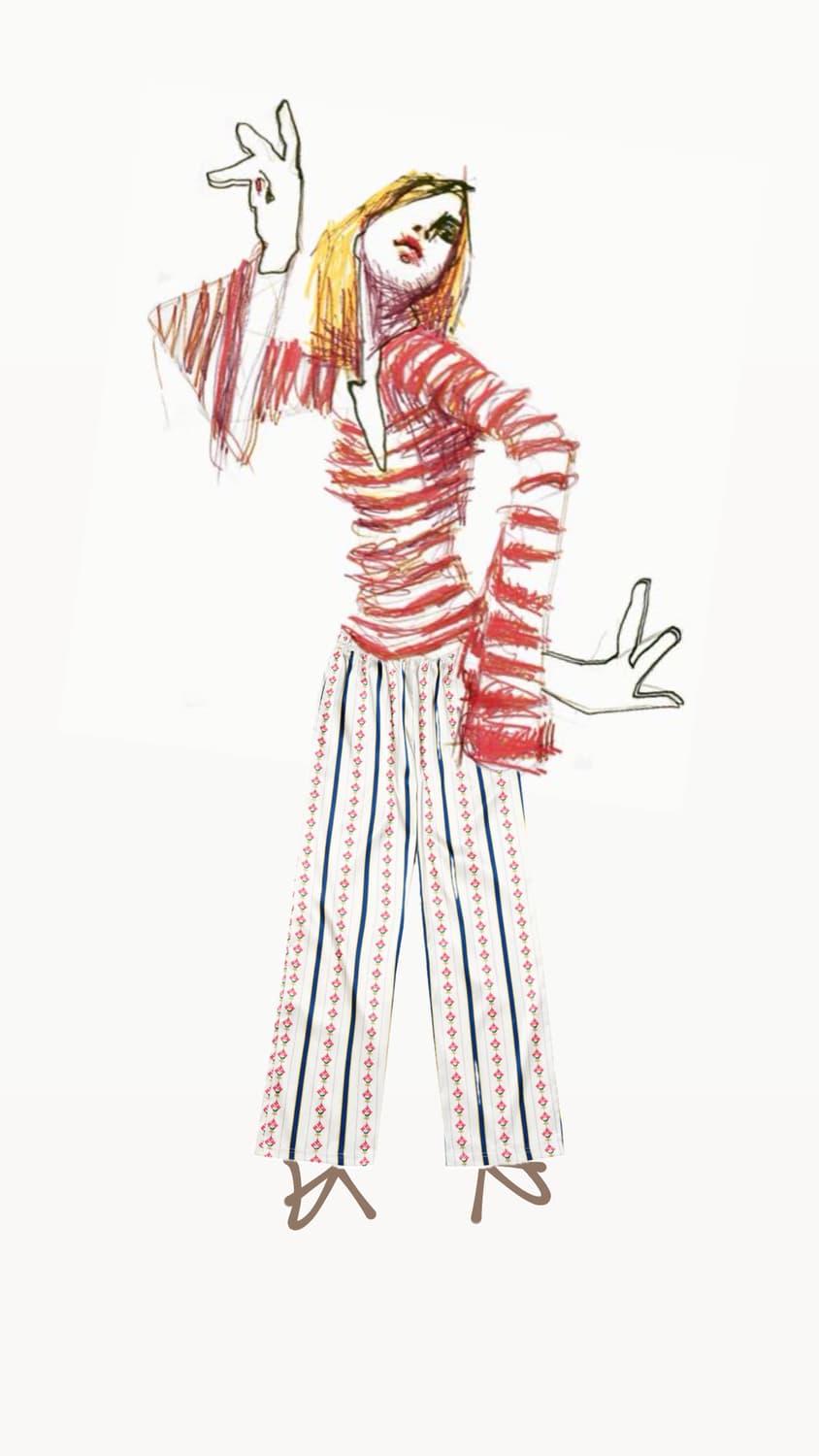 FLOWER STRIPE PANTS IVORY 상품이미지1