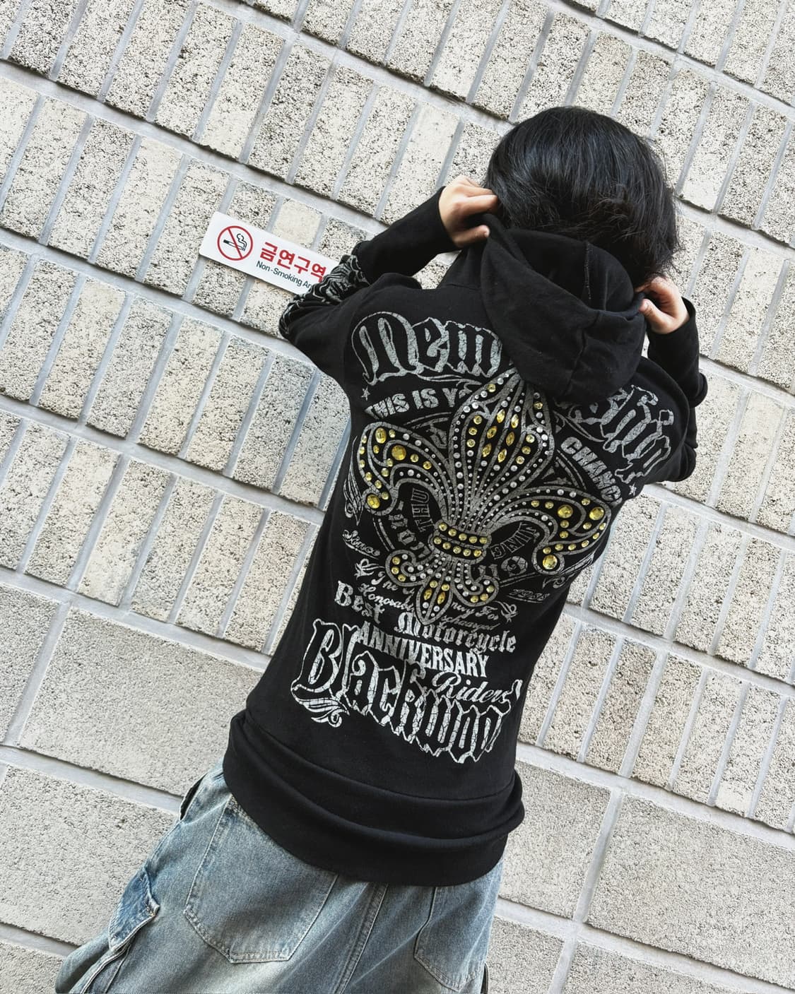 글리츠 큐빅 디테일 와이드넥 후드티 상품이미지2