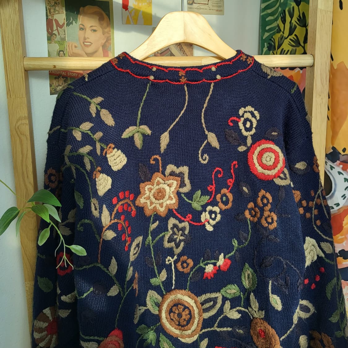 꽃자수 네이비 빈티지 가디건 상품이미지6