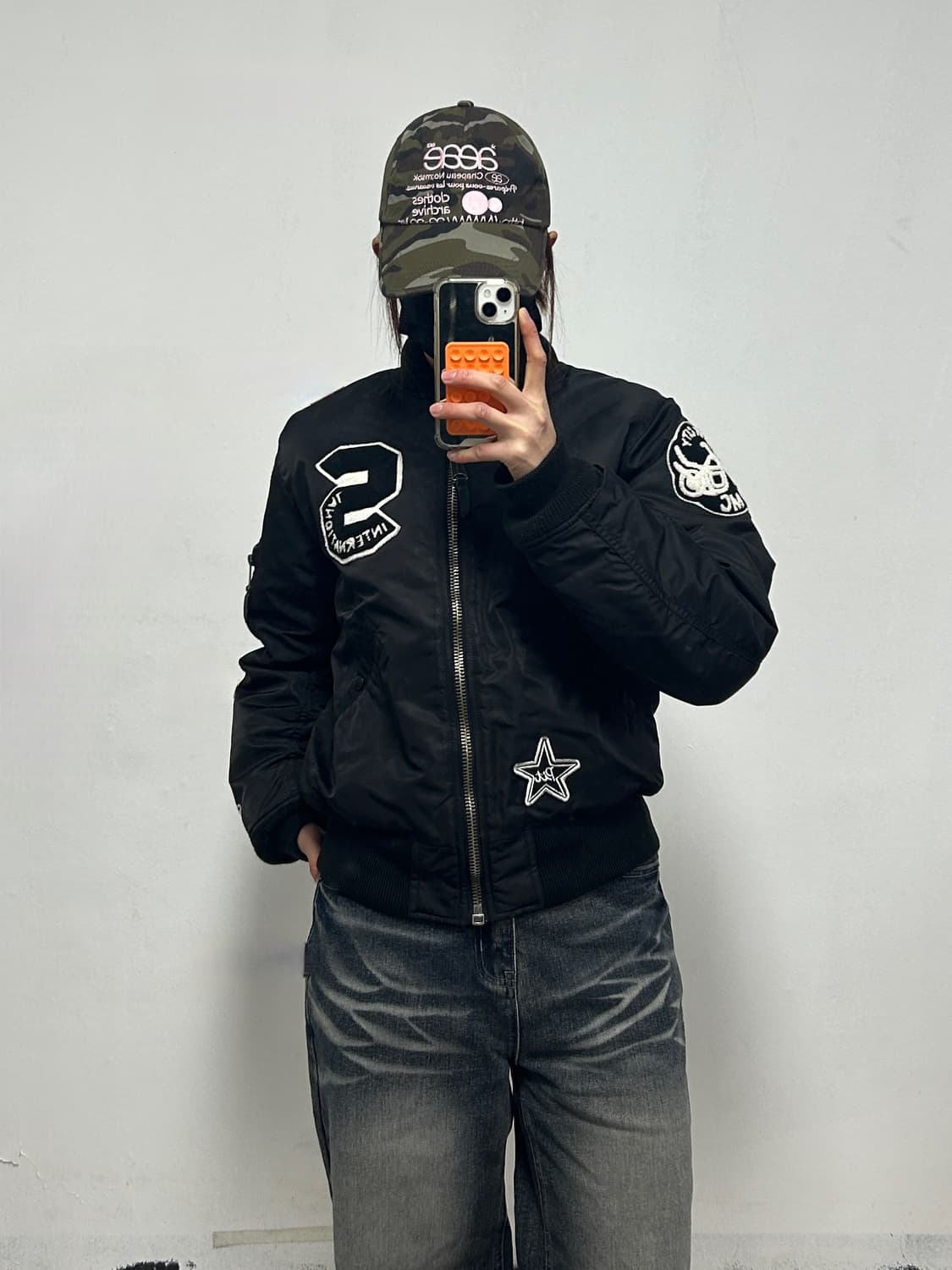 쇼트 패치워크 MA-1 항공점퍼 블랙 상품이미지1