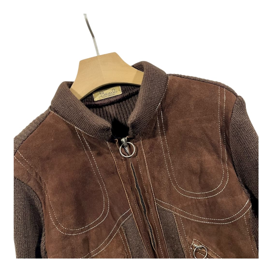 [JPN] 빈티지 스웨이드배색 집업 가디건 상품이미지3