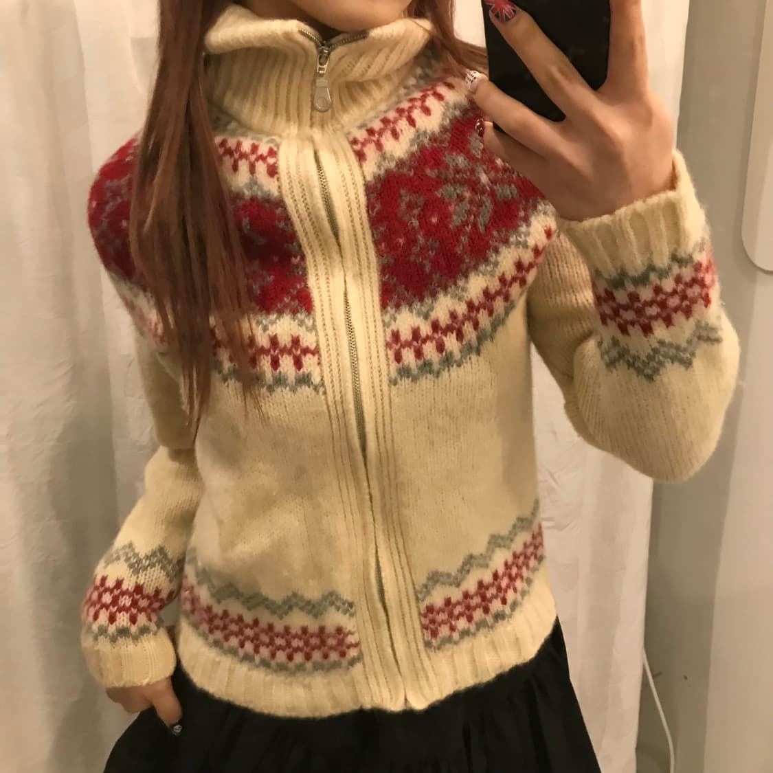 JPN Vintage 모리걸 아가일 니트 집업 상품이미지1