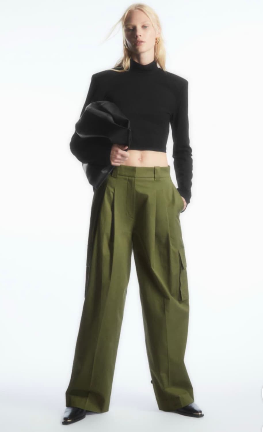 COS 코스 배럴 레그 카고 포켓 트라우저 팬츠 바지 카키 상품이미지1