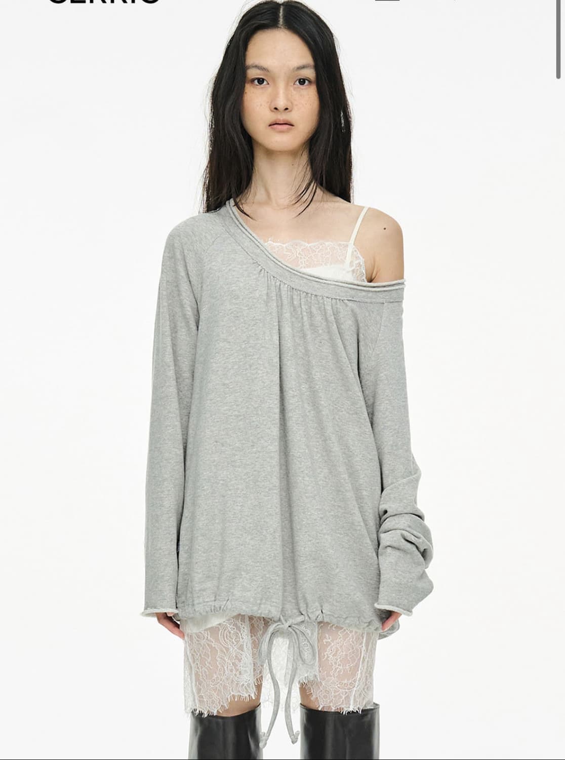 세릭 라운드 헴 스트링 탑 그레이 상품이미지1