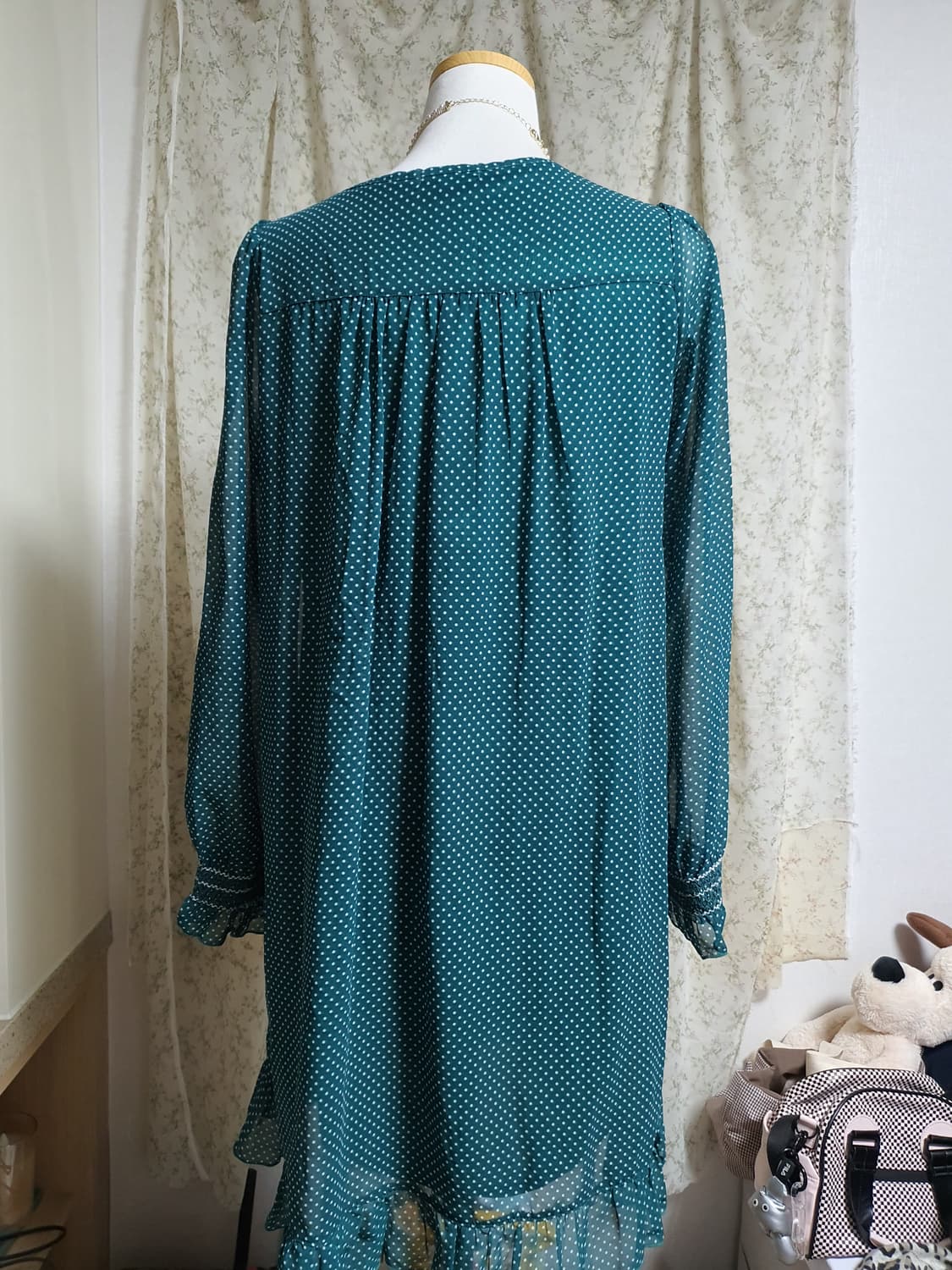 [모리걸] 에메랄드 도트 플라워 롱 원피스 상품이미지4