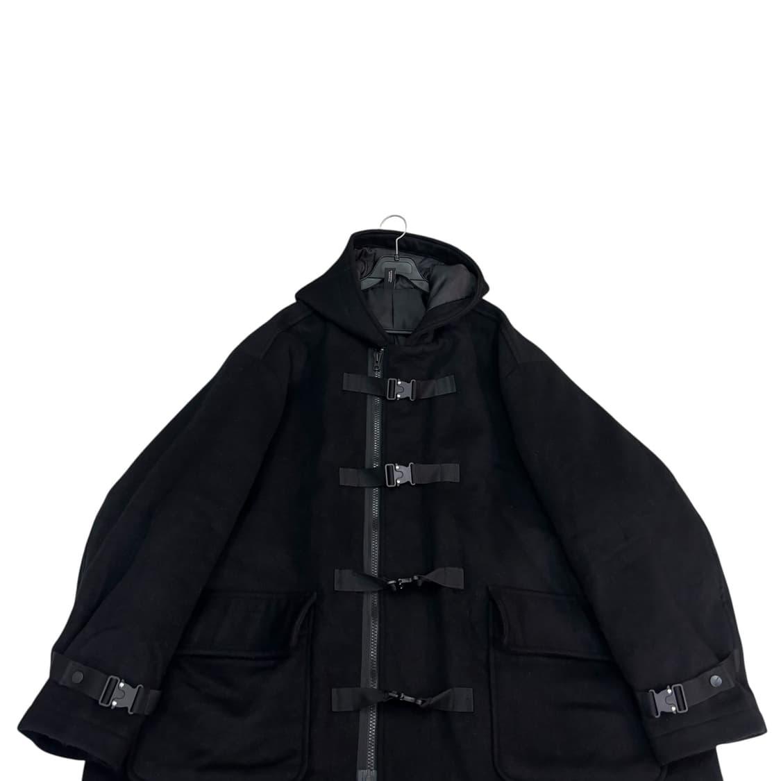 어텐션로우 블랙 오버 핏 후드 코트 상품이미지2