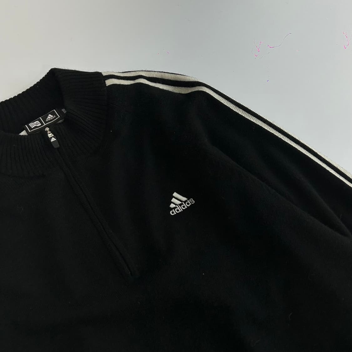 Adidas 아디다스 삼선 블랙 니트 반집업 상품이미지4