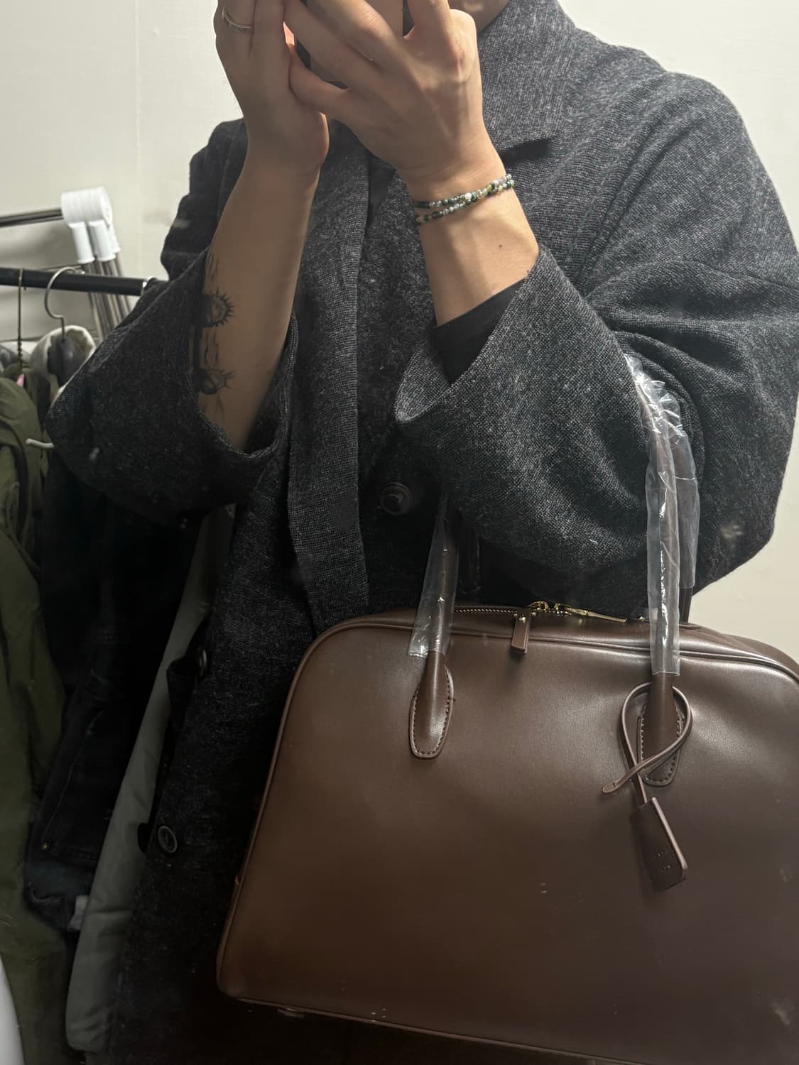 코모레비뮤지엄 카우레더 볼링백 라지 브라운 상품이미지2