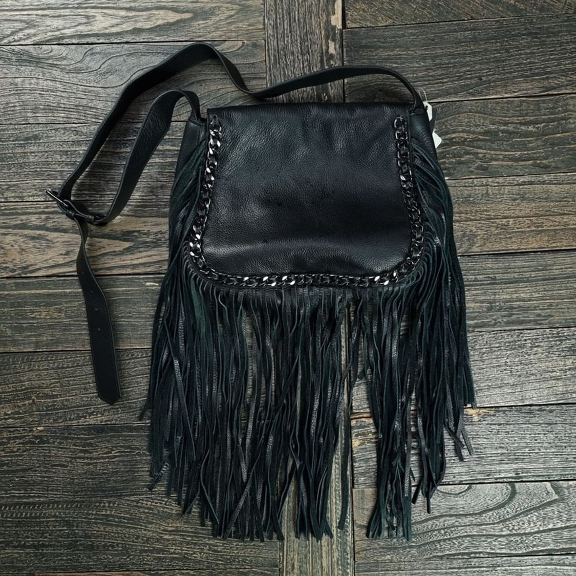 [자라](새상품) 프린지 레더 크로스백 블랙 M19231 상품이미지2