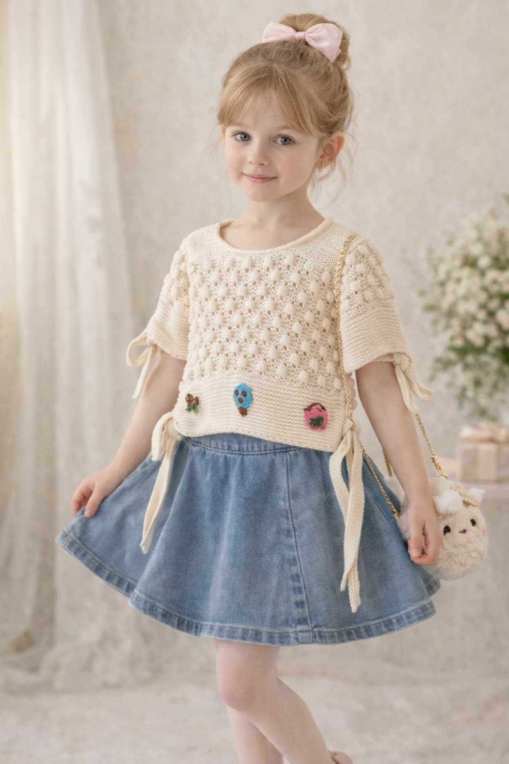 여아 국산면 니트 베스트 끈랩 스타일 발레 데님 코디 찰떡 상품이미지1