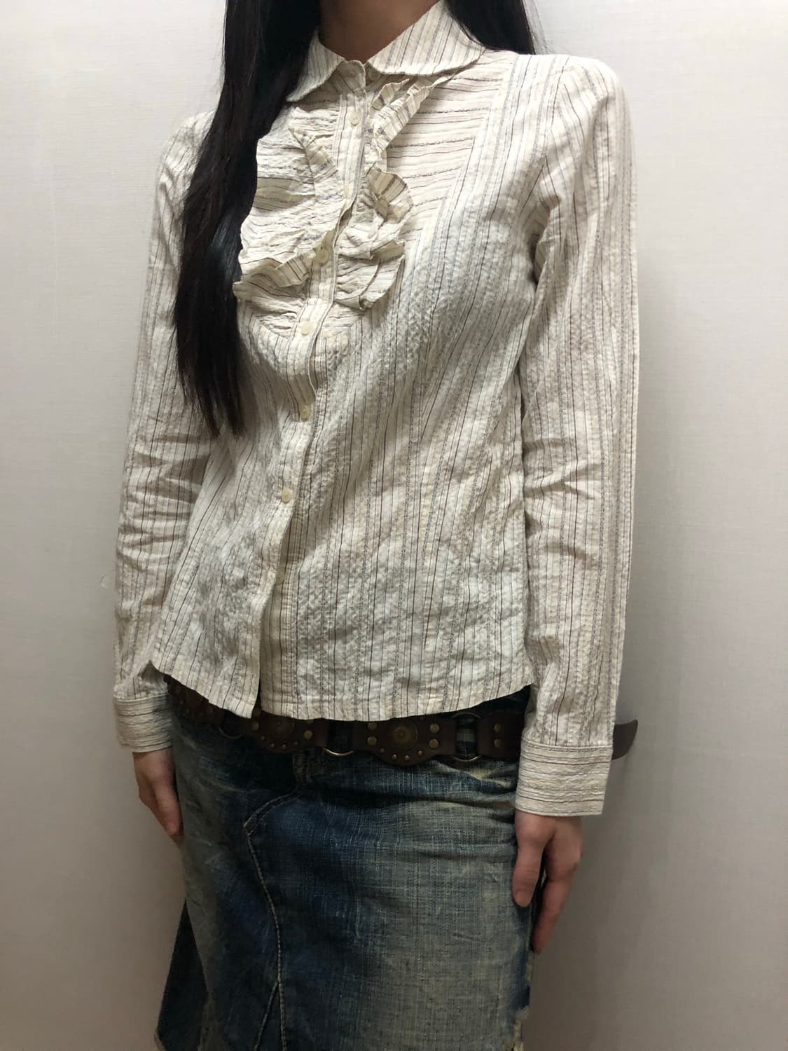 빈티지 화이트 스트라이프 프릴 블라우스 상품이미지6