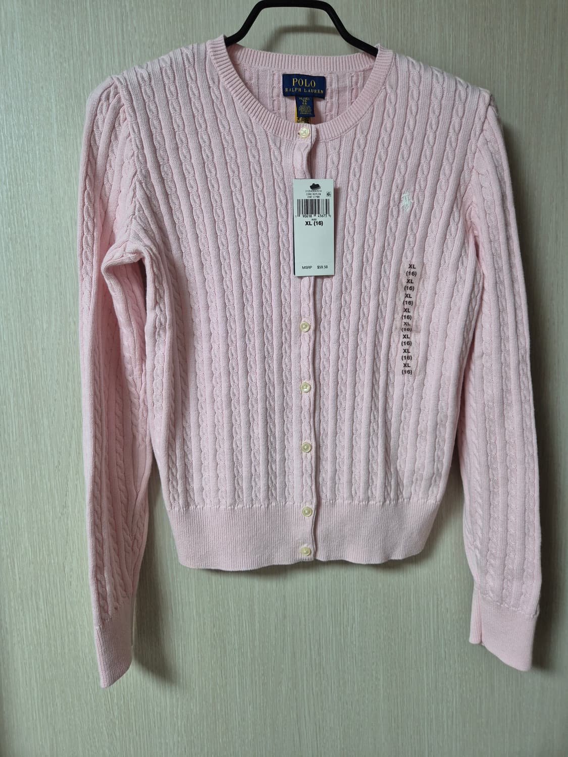 (25년) 폴로 랄프로렌 케이블 니트 걸즈 가디건 연핑크 상품이미지3
