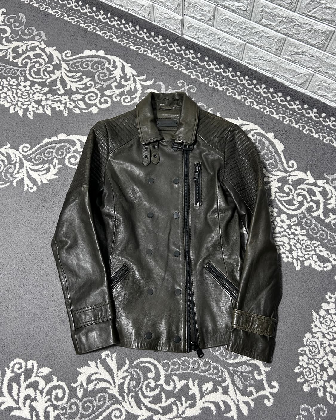 더블 버튼 레더 자켓 상품이미지1