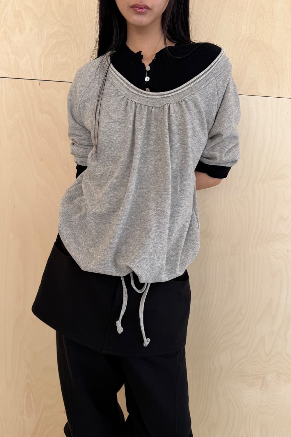 Round Hem String Top _ Gray 상품이미지3