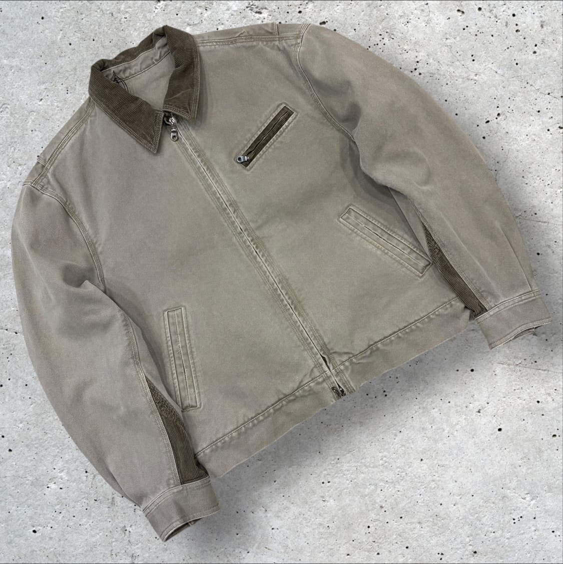 [L] 쿠어 오버다잉 패이티드 코듀로이 카라 데미지 워크 자켓 C395 상품이미지1