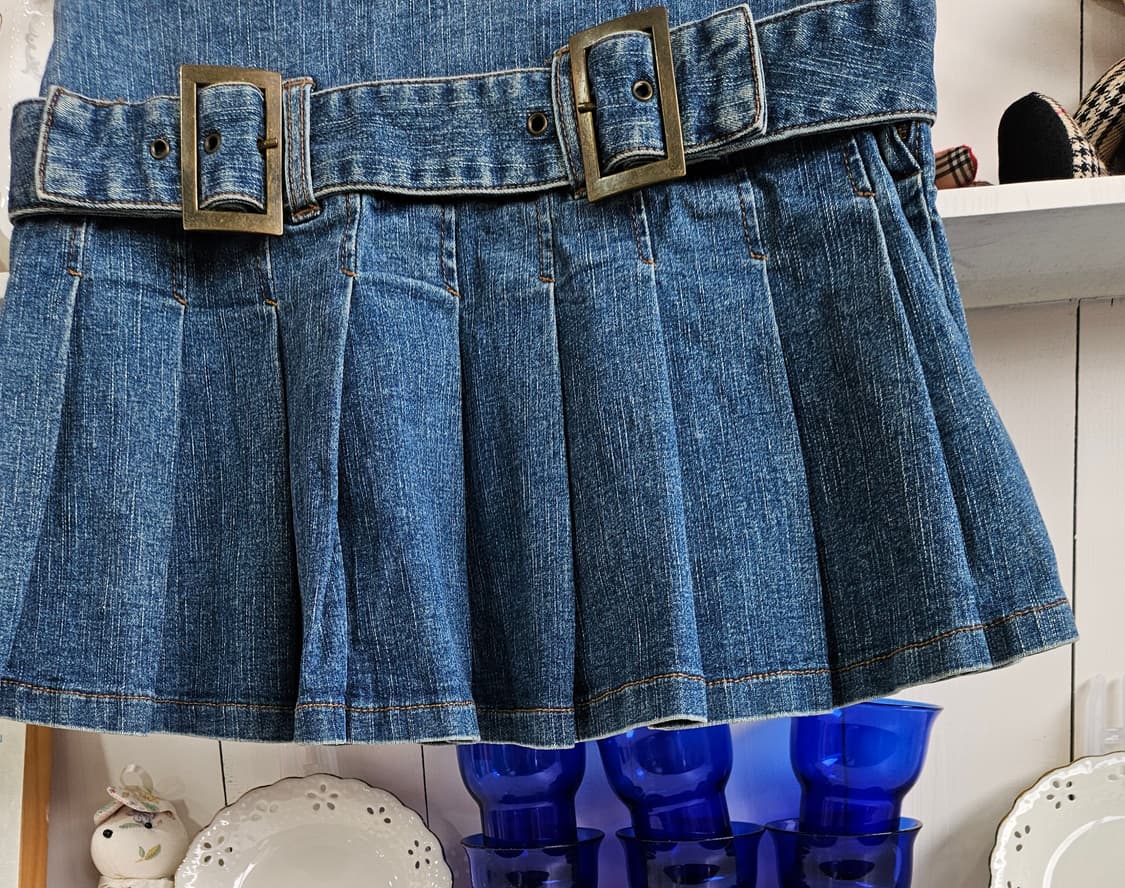 데님 벨트 플리츠 미니스커트 상품이미지4