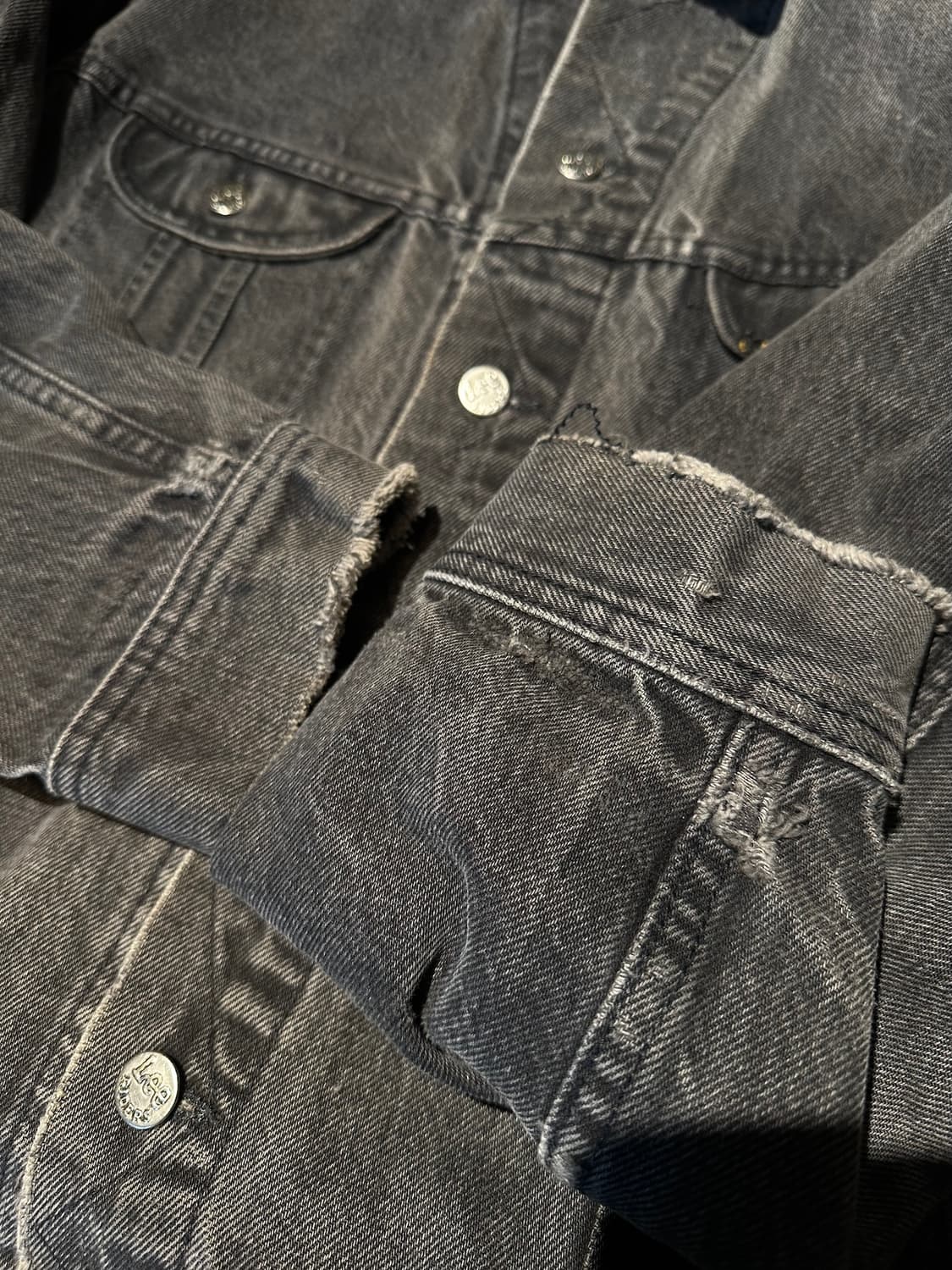 90s USA 빈티지 LEE 리 블랙 데님 트러커 자켓 하드락 카페 상품이미지8