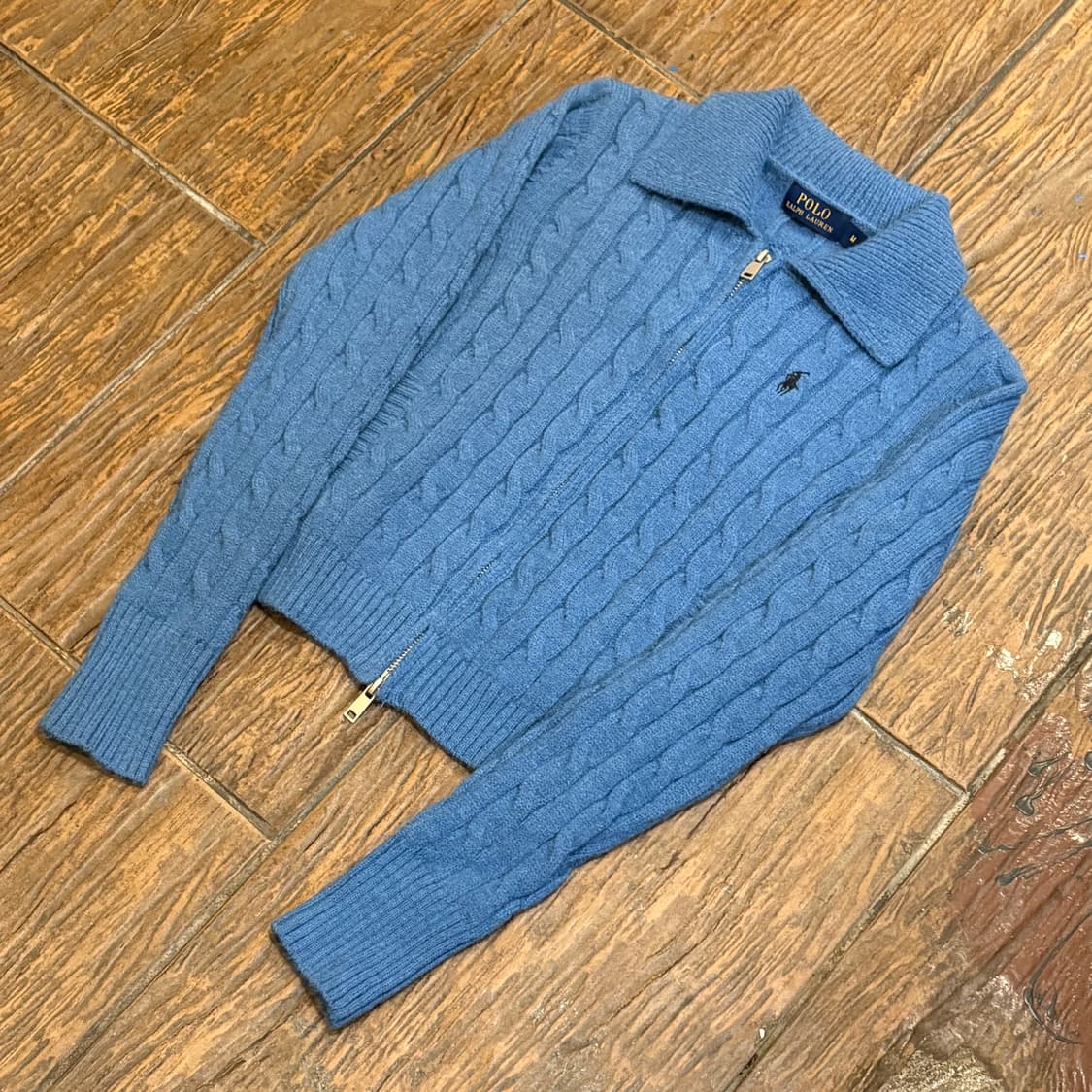 [HI] Polo 폴로 케이블 니트 집업 블루 상품이미지4