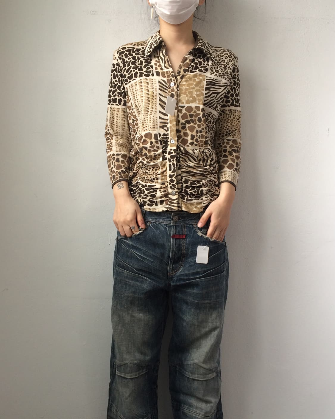 Animal pattern mixed shirt sleeve 상품이미지1