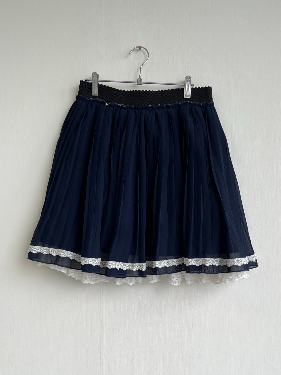 Vintage Navy Lace Pleated Skirt 상품이미지1