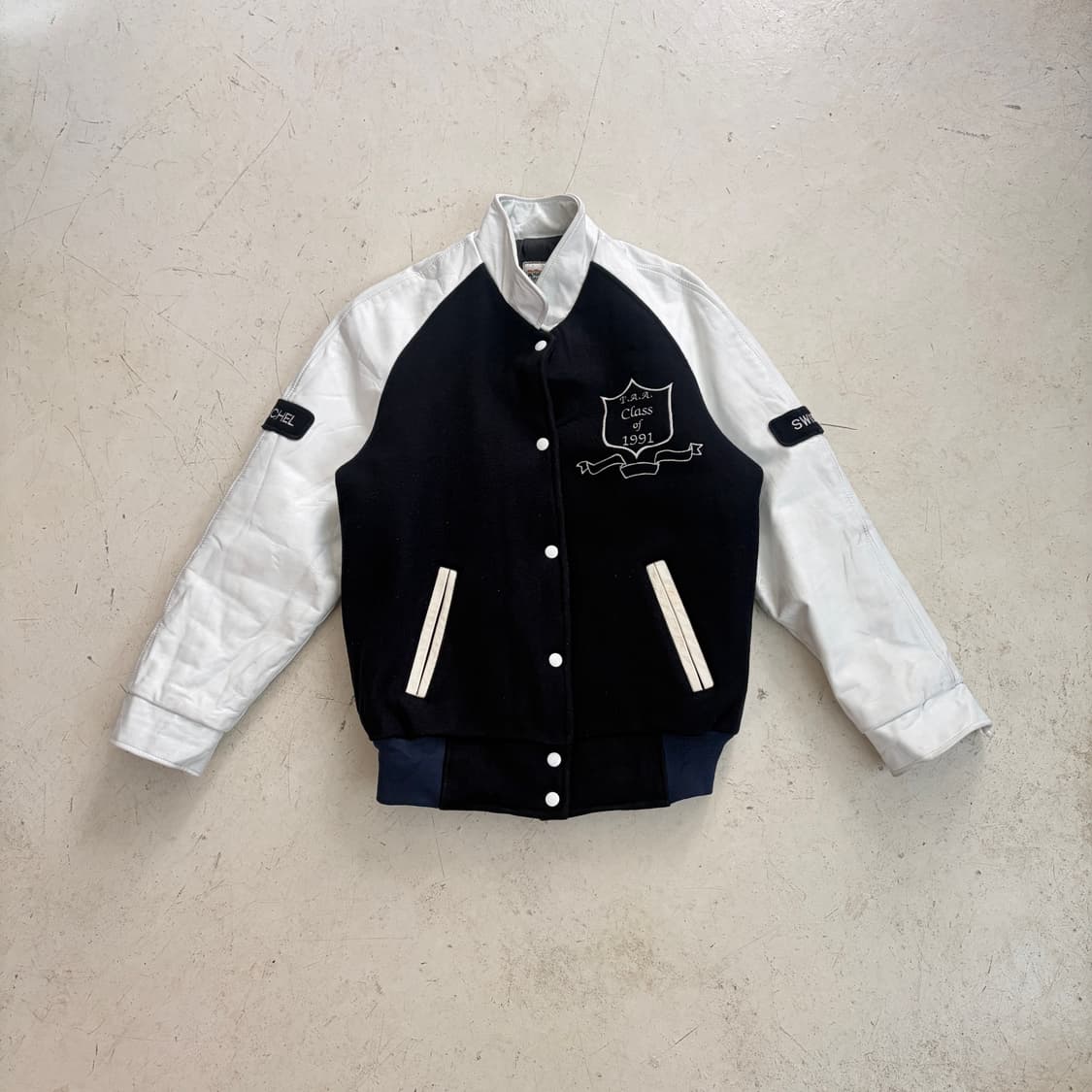 90s Logos in Motion 빈티지 울 레더 바시티 자켓 38 상품이미지1