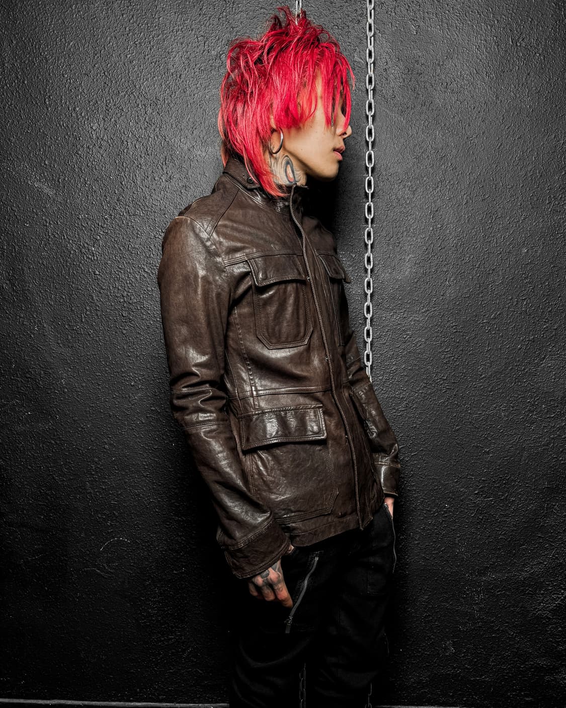 Brown Multi Pocket Leather Jacket 상품이미지4