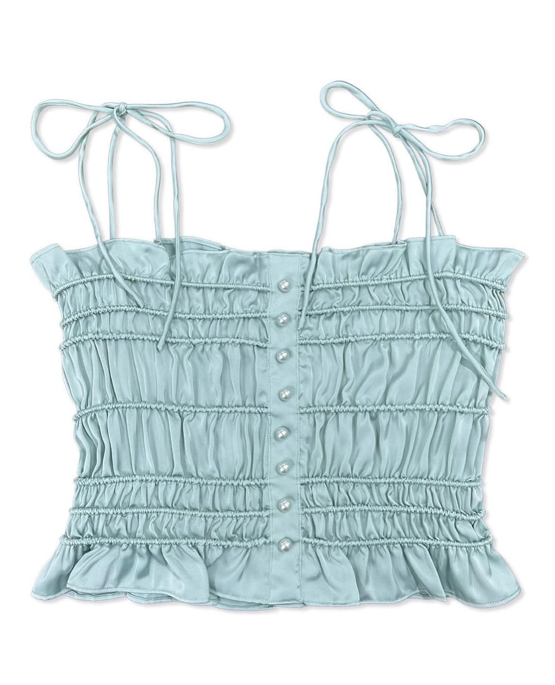 [새상품/민트&화이트]페일제이드 새틴 리본 밴드 탑 진주 실크 나시 상품이미지3