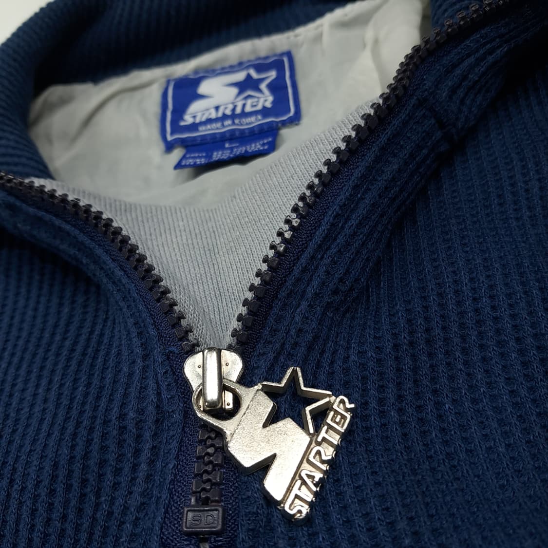 CL212 L 스타터 90s한국판 와플니트 펜스테이트 네이비 하프집업 상품이미지4
