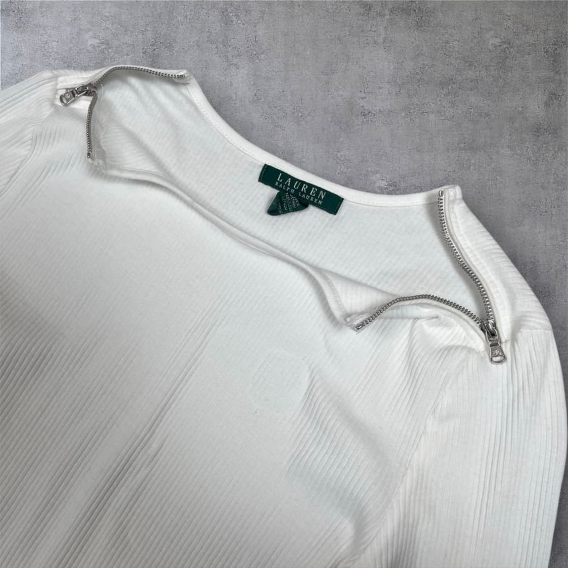 로렌 랄프로렌  화이트 사이드 지퍼 골지 긴팔 티셔츠 S 상품이미지4