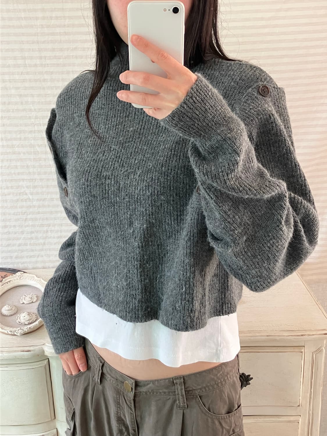 jpn vintage 차콜 버튼 크롭 니트 y2k 스트릿 갸루 펑키   상품이미지3