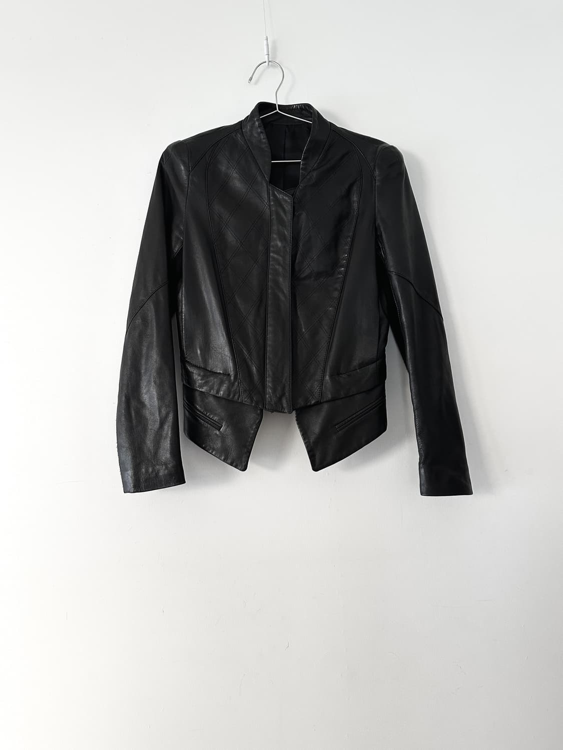 Slim lining dual leather jacket / black 상품이미지1