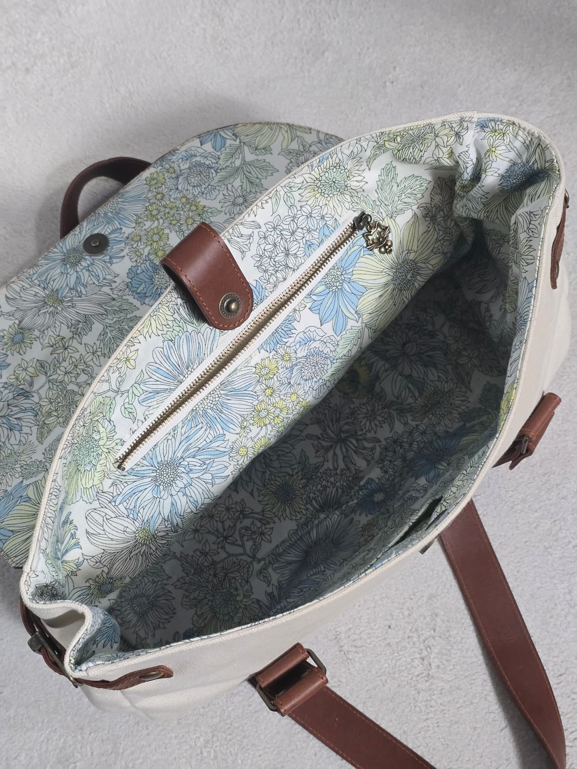 일본빈티지 화이트 캔버스 브라운 가죽 토트백 상품이미지7