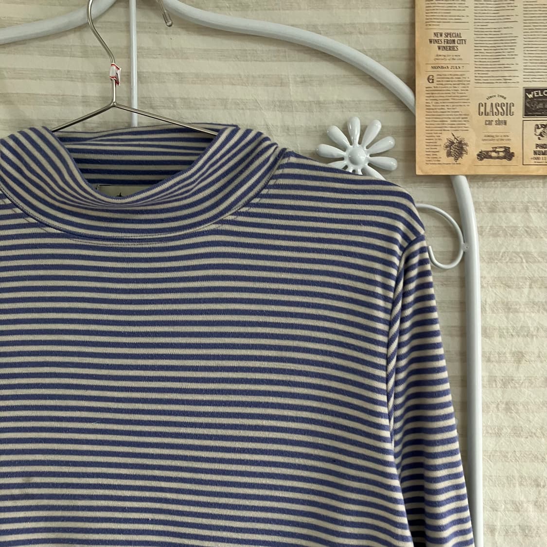 빈티지 파스텔 블루 스트라이프 폴라 티 916 y2k 스트릿 모리 갸루  상품이미지3