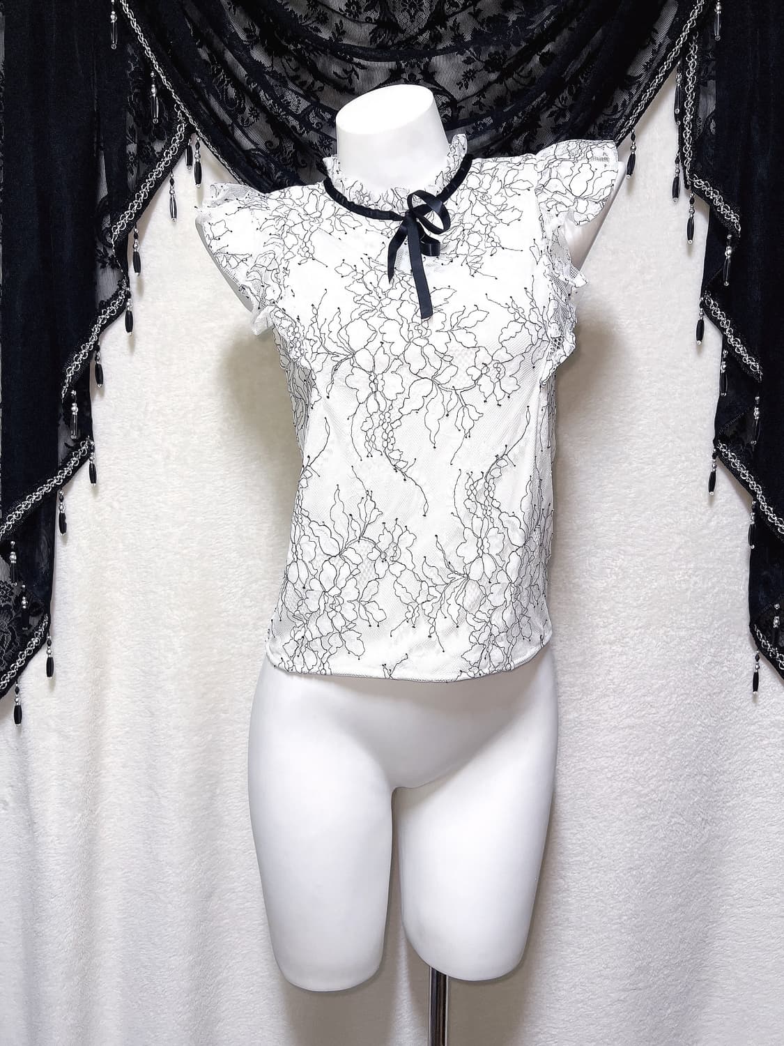 잉그니 ingni 프릴레이스 리본 블라우스 로걀탑 로맨틱갸루 양산형 핀터 상품이미지7