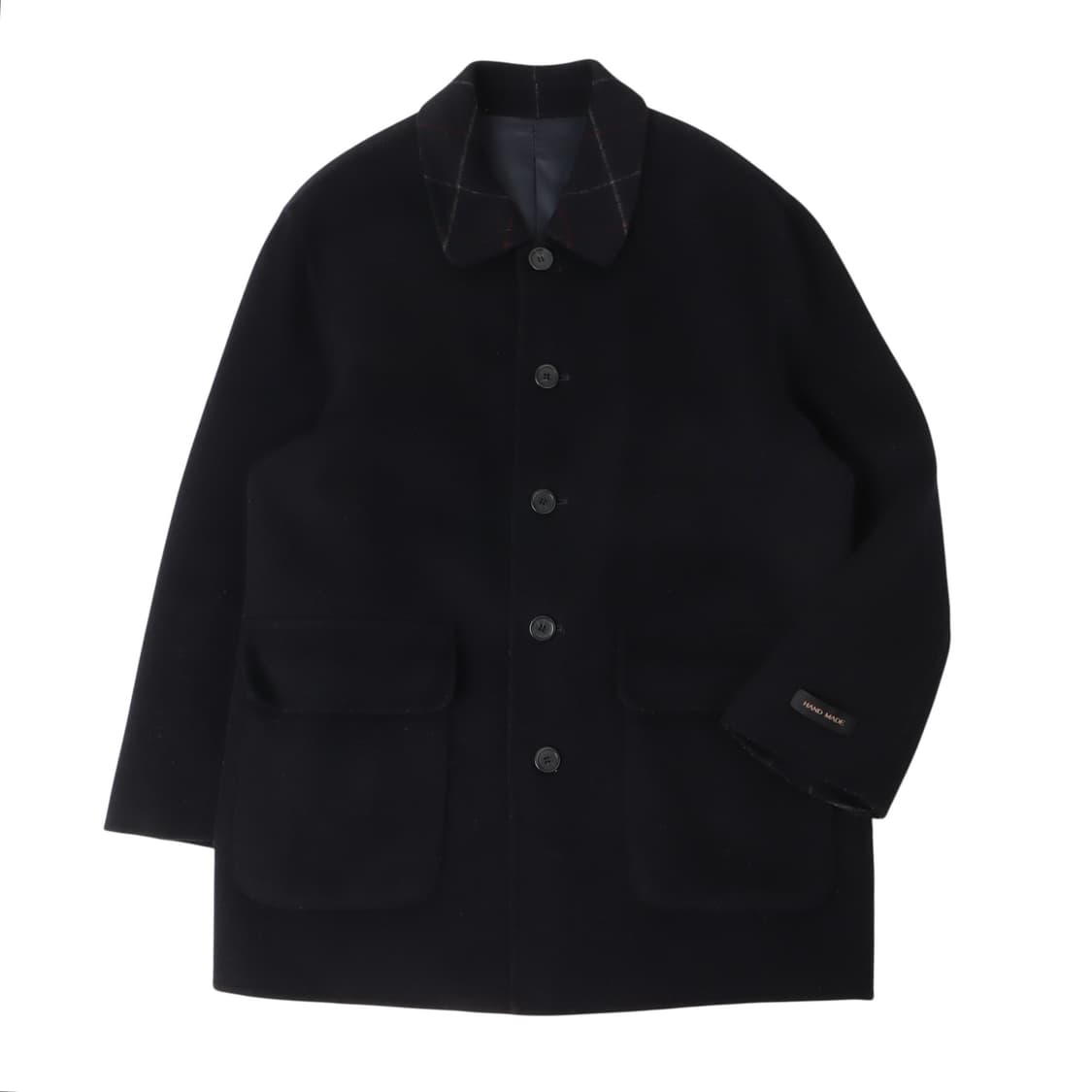 발망 핸드메이드 체크 카라 울 하프 코트 상품이미지1