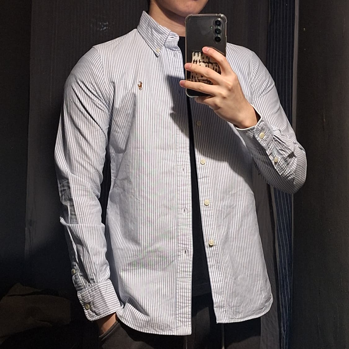 폴로랄프로렌 스카이블루 스트라이프 컬러포니 아메카지 커스텀핏 긴팔 셔츠 상품이미지2