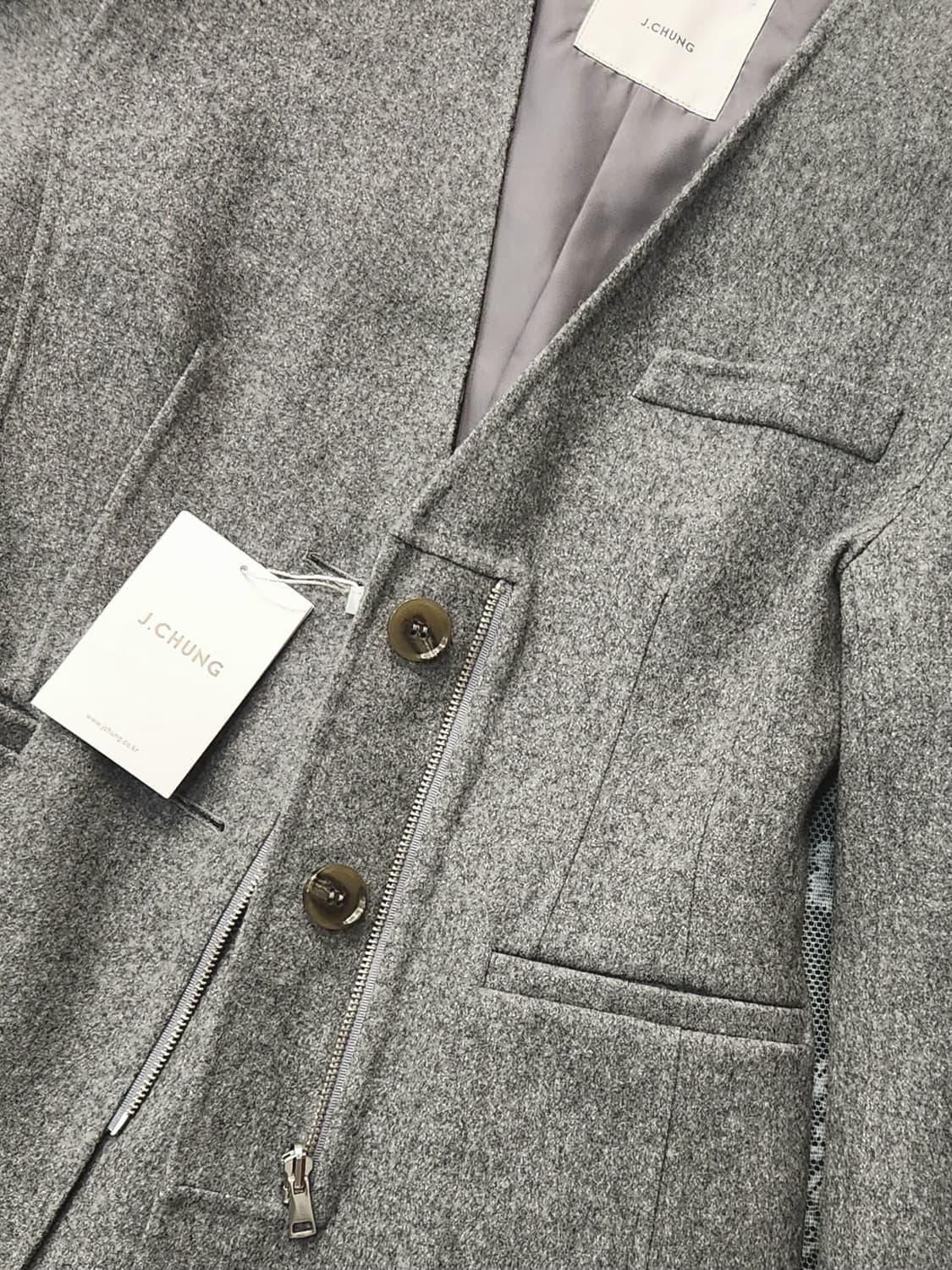 (새상품)제이청 그레이 모직 노카라 자켓 상품이미지6