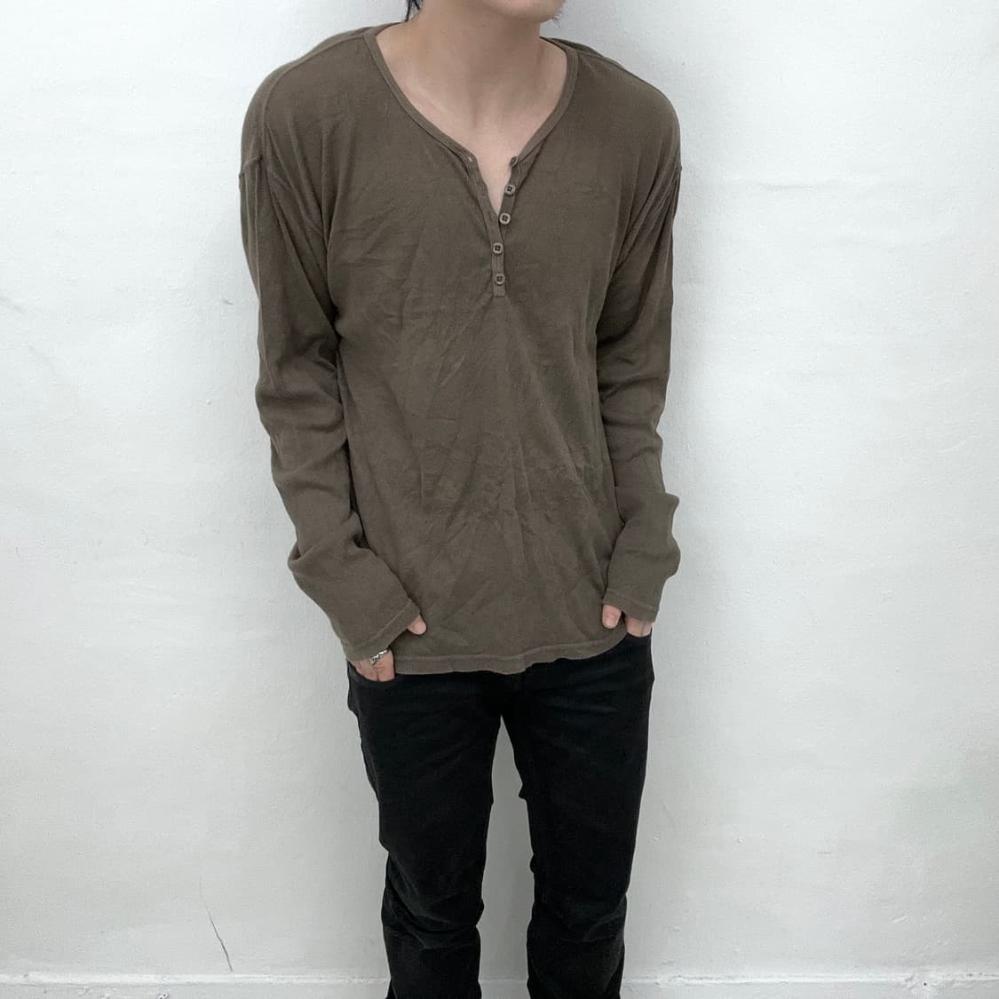 Khaki brown snap long sleeve  상품이미지1
