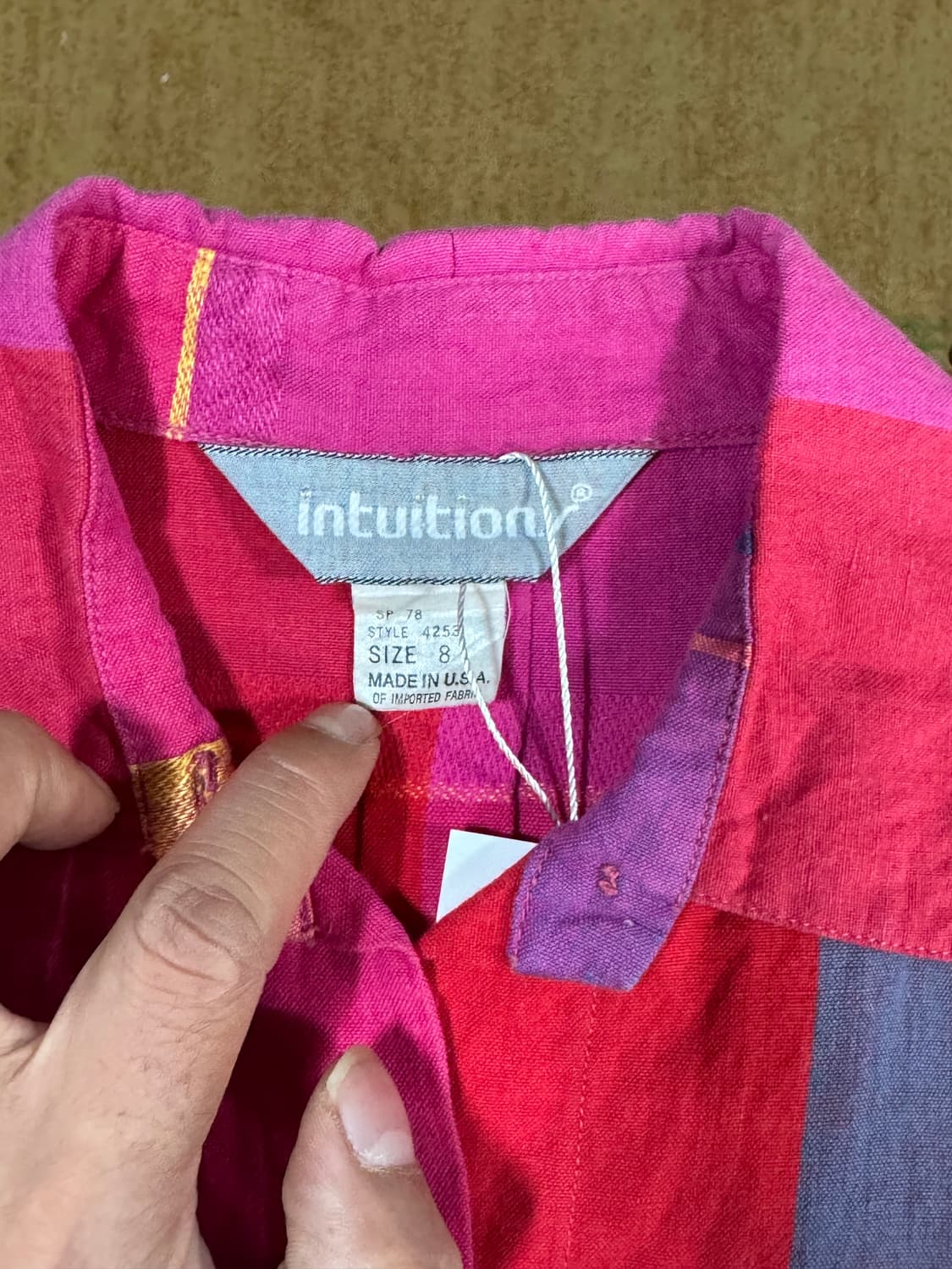 90s 인투이션 usa 빈티지 컬러블록 체크 셔츠 상품이미지4